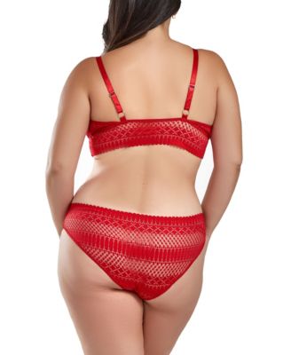 Plus Size 2 Piece Soft Cup Lace Bralette Lingerie Set