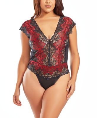 Plus Lace Mesh Panel Bodysuit Lingerie