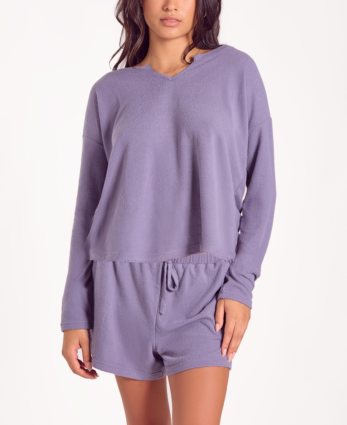 Icollection Women's Baby Waffle Stretch Knit Short Sleeve Pajama Set In Purple