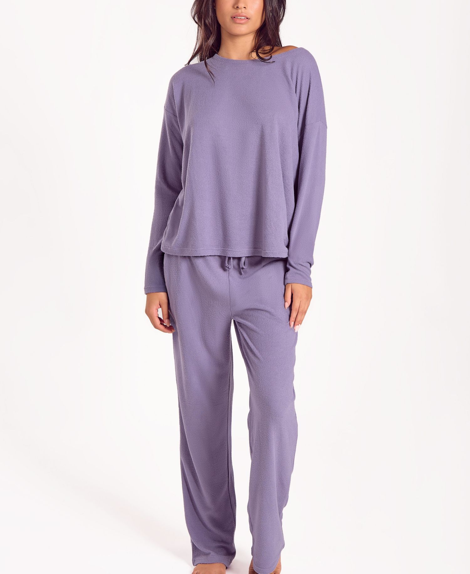 Women's Baby Waffle Stretch Knit Long-Sleeve Pajama Set