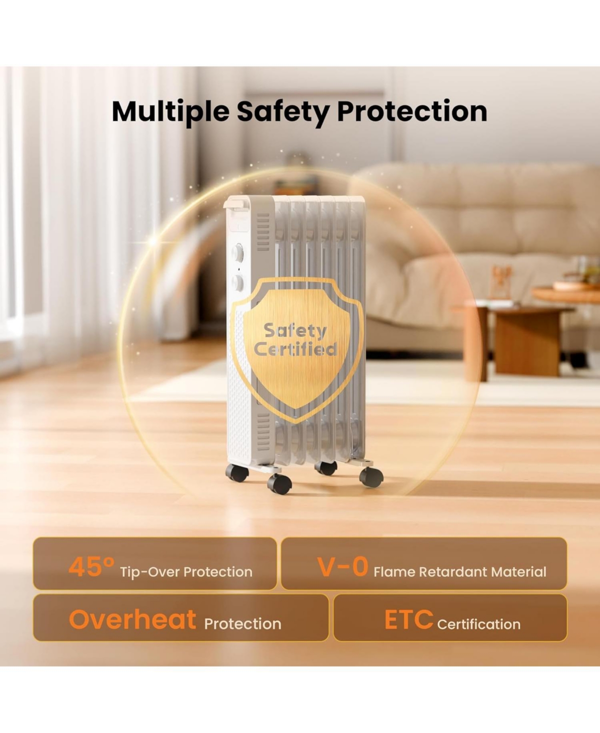 Cowsar Portable Electric Radiato Radiator Heater,Space Oil Filled Heaters with 3 Heat Settings, Overheat & Tip-Over Protection,1500W