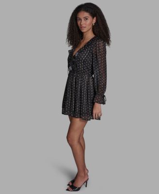 Women's V-Neck Dot Ruffle Mini Dress