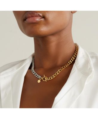 Two-Tone Stainless Steel Chain Necklace with Gold & Silver Links and Toggle Clasp