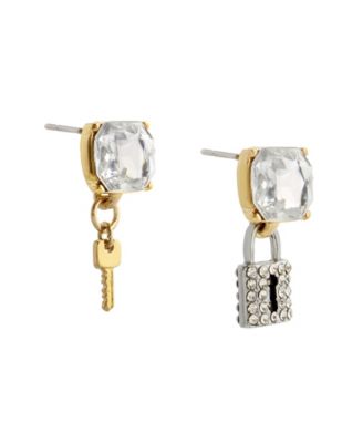 Faux Stone Lock Key Charm Drop Earrings