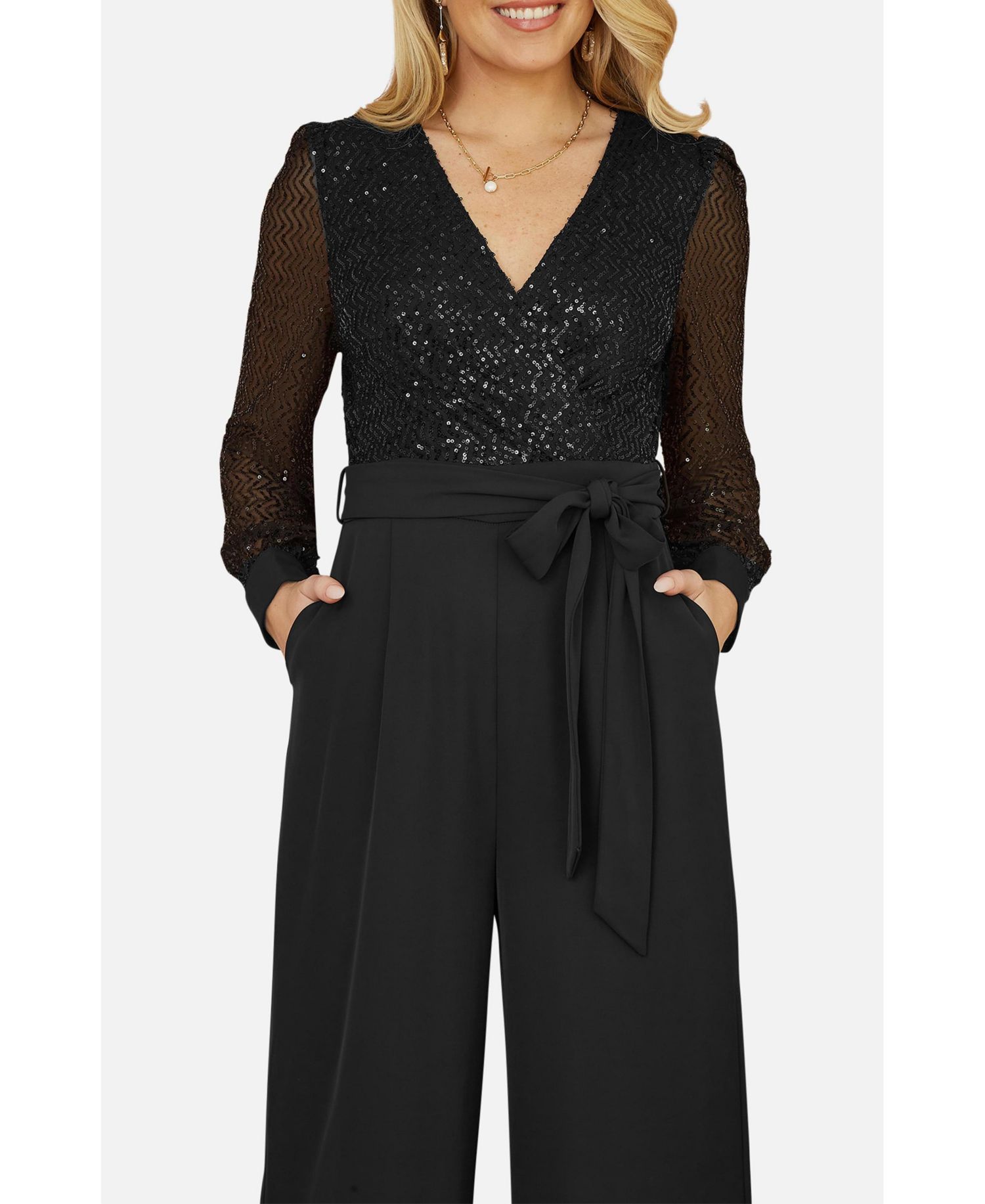 Women's Sequin Wrap Over Jumpsuit