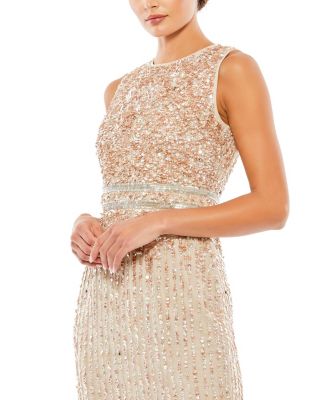 Women's Sleeveless High Neck Beaded Midi Sheath Dress