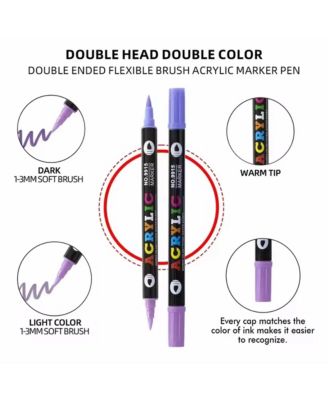 24 Colours Double-Ended, Two-Color Acrylic Markers, Quick-Drying and Waterproof for Rocks, Eggs, Wood, Rock, Canvas, Plastic, Glass, Ceramic