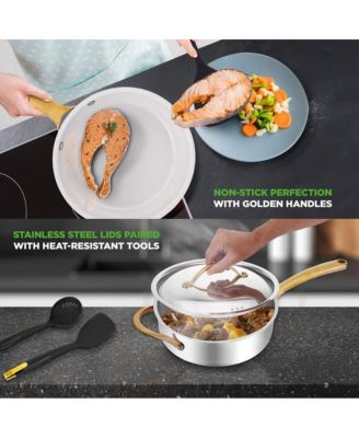 Stainless Steel Cookware Set with Ceramic Nonstick Interior, 16-Piece