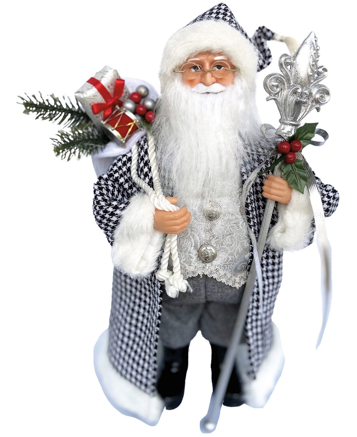 Santa's Workshop 15" Houndstooth And Christmas Santa In Black