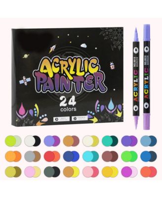 48 Colours Double-Ended, Two-Color Acrylic Markers, Quick-Drying and Waterproof for Rocks, Eggs, Wood, Rock, Canvas, Plastic, Glass, Ceramic