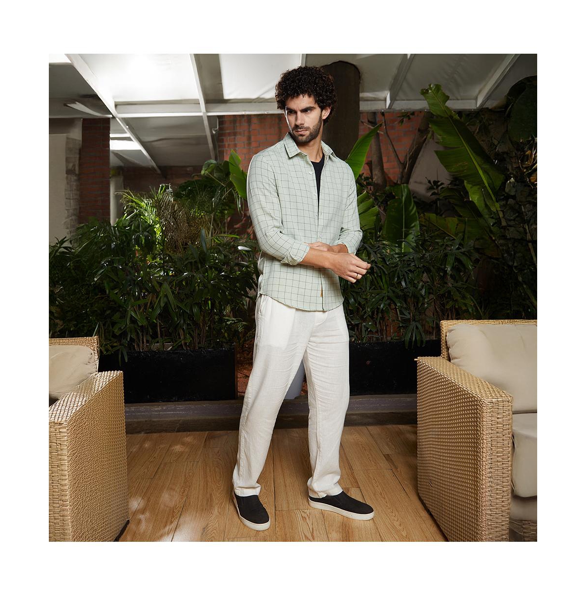 Campus Sutra Men's Ivory White Graph Check Shirt