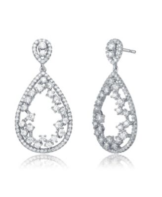 Women's Sterling Silver Teardrop Shaped Clear CZ Accent Drop Earrings