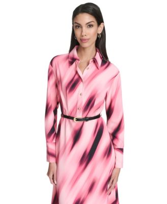 Women's Printed Collared Long-Sleeve Dress