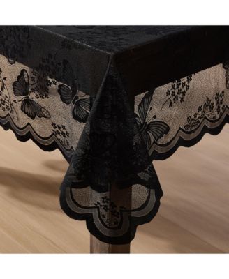 Butterfly Floral Lace Fabric Tablecloth, Lace Fabric Table Cloth for Rectangle Square Tables, Wrinkle Resistant, Patterned Scalloped