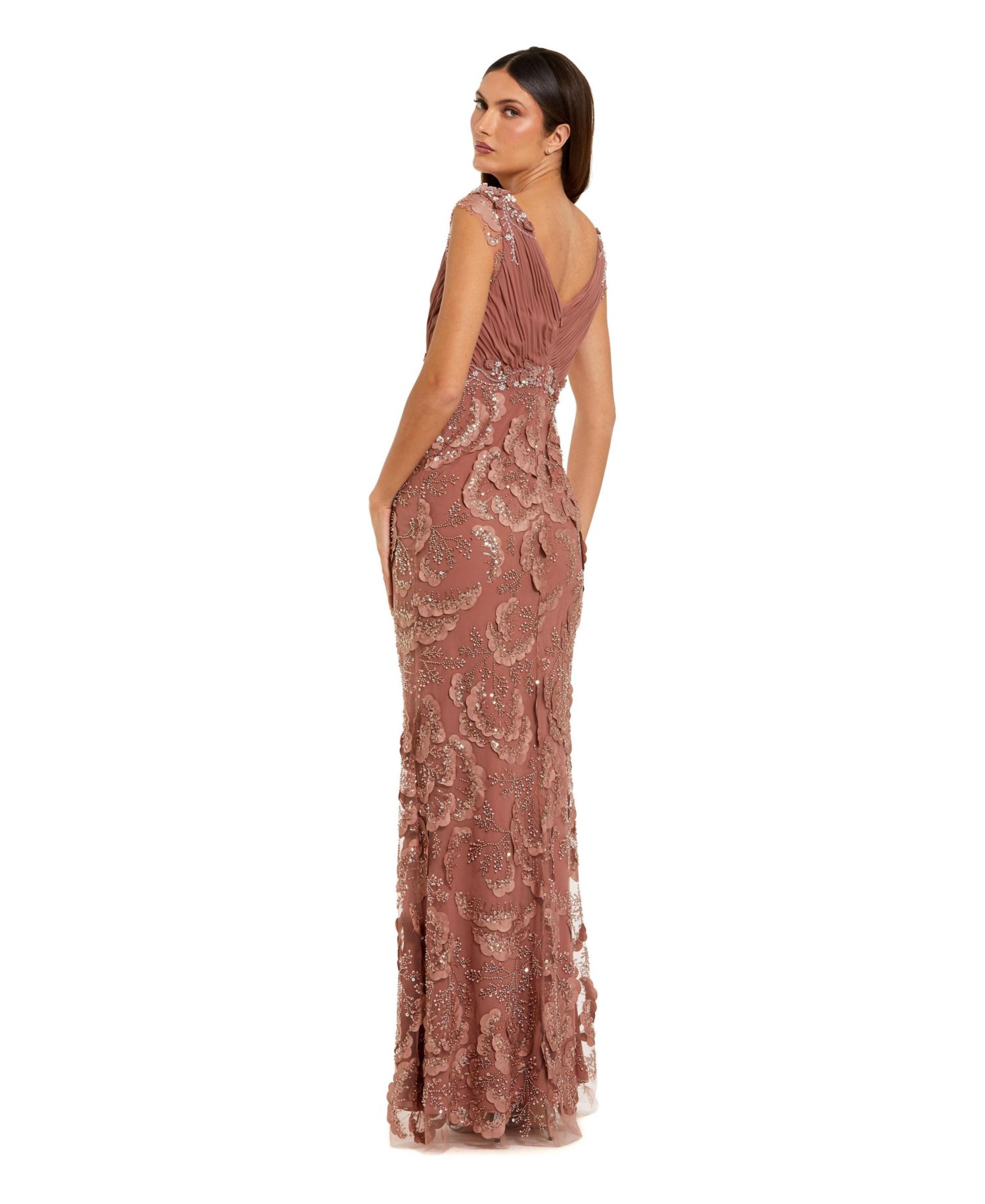 Women's Floral Beaded Chiffon V-Neck Evening Gown