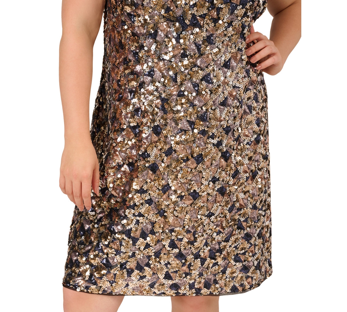 Adrianna Plus Sequin Shirt Swing Short-Sleeve Dress