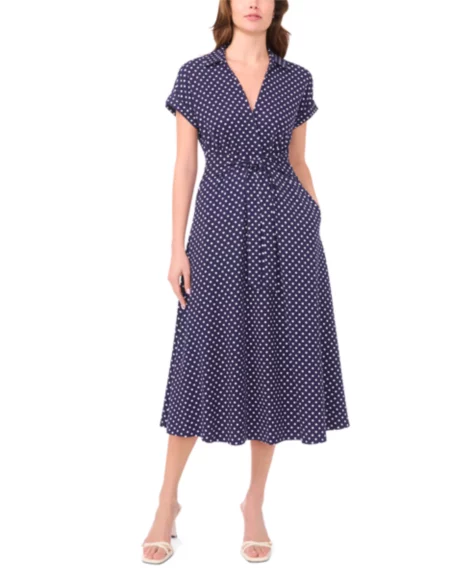 Petite Belted Midi Shirt Dress - Classic Navy