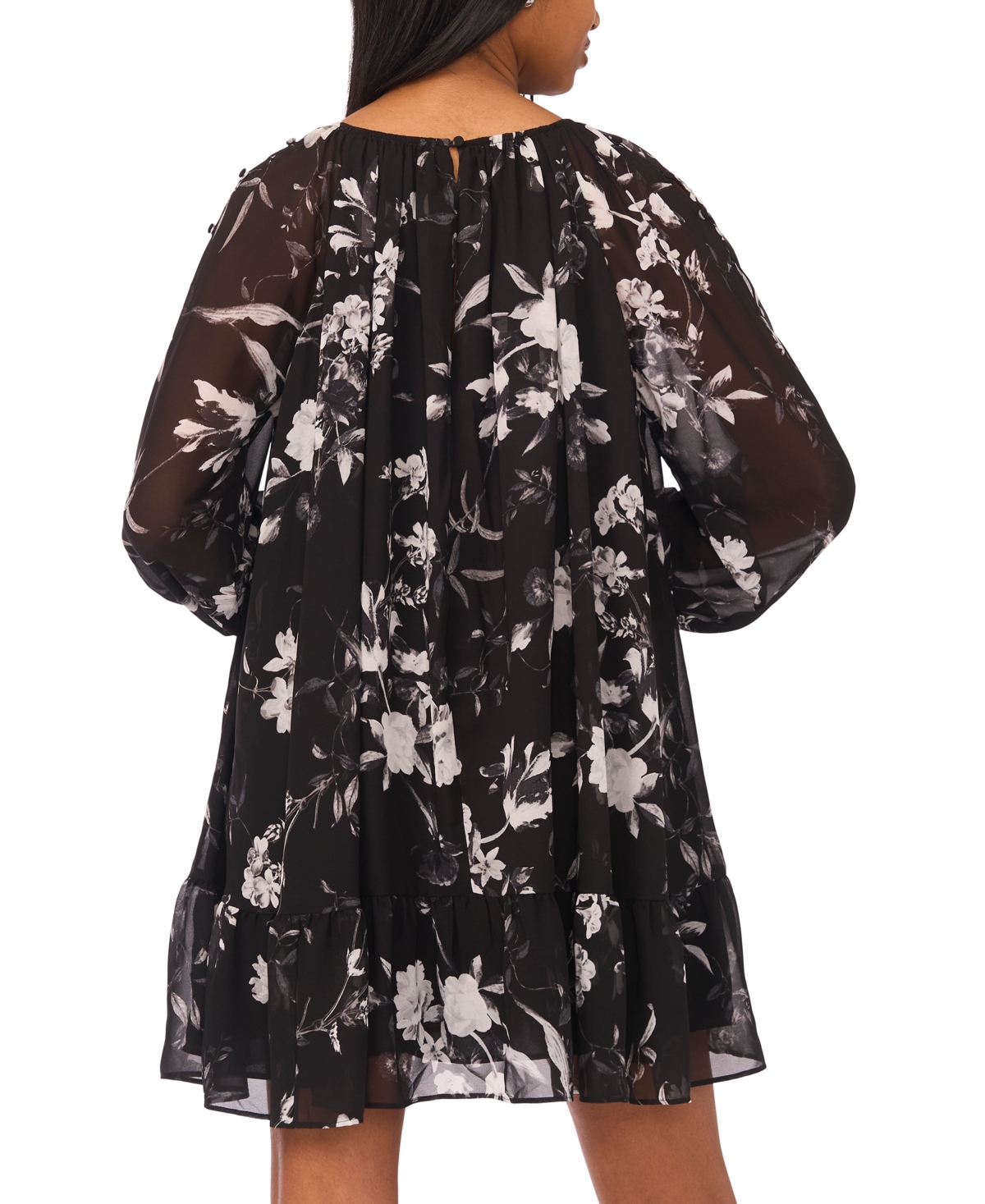 Msk Women's Printed Long-Sleeve Mini Dress