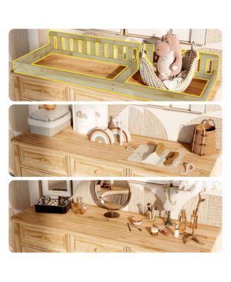 Solid Wood Changing Table with 9 Drawers and Guardrails，Chest of Drawers