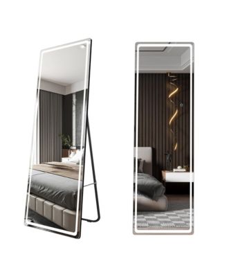 LED Full-Length Mirror with Stand, Suitable for Outfit Checks.
