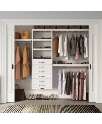 Solid Wood Walk-In Closet Organizer with 6 Shaker Style Drawers