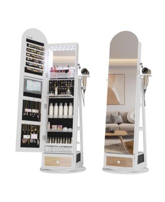 360&deg; Swivel Jewelry Armoire with LED Lights & Lockable Mirror