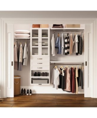 Solid Wood Reach-In Closet Organizer with 3 Shaker Style Drawers and Glass Doors