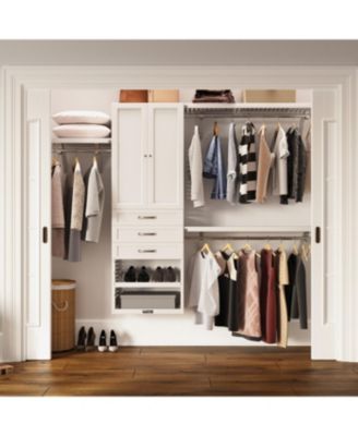 Solid Wood Reach-In Closet Organizer with 3 Shaker Style Drawers and Solid Wood Doors