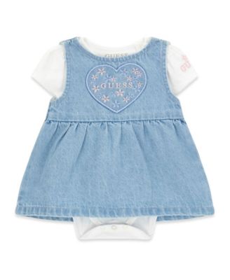 Baby Girls' Short-Sleeve Bodysuit and Denim Romper, 2-Piece Set