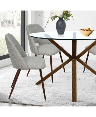 Modern 5-Piece Glass Top Dining Set for Small Spaces, 39.4'' Round Table with Fabric Chairs for Kitchen or Apartment-Maison Boucle