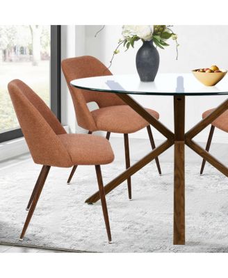 Modern 5-Piece Glass Top Dining Set for Small Spaces, 39.4'' Round Table with Fabric Chairs for Kitchen or Apartment-Maison Boucle