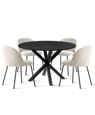 5-Piece Round Dining Table Set, 39.4'' MDF Wood Grain Top with Metal Legs & Upholstered Chairs for Kitchen or Apartment-Maison Boucle