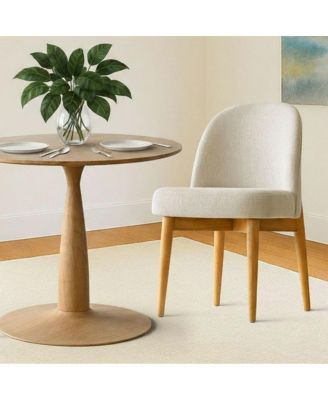 3-Piece Round Dining Table Set, 34.5'' MDF Wood Top with Metal Base and Upholstered Wood-Leg Chairs for Small Spaces-Maison Boucle