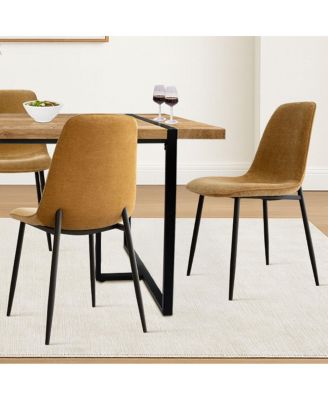 5-Piece Dining Table Set with 59'' MDF Table, Rectangular Wood-Look Top and Black Metal Legs with 4 Upholstered Chairs-Maison Boucle