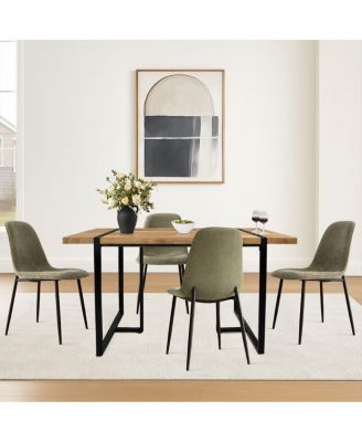 5-Piece Dining Table Set with 59'' MDF Table, Rectangular Wood-Look Top and Black Metal Legs with 4 Upholstered Chairs-Maison Boucle