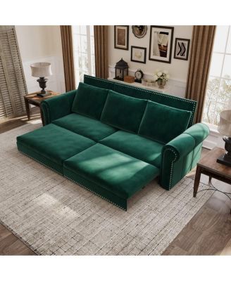 93.7" Velvet King Pull Out Sofa Bed, 3-in-1 Convertible Sleeper Couch with Chaise & Nailhead Trim for Living Room or Guest Room
