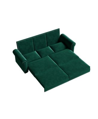 93.7" Velvet King Pull Out Sofa Bed, 3-in-1 Convertible Sleeper Couch with Chaise & Nailhead Trim for Living Room or Guest Room