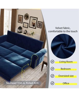 93.7" Velvet King Pull Out Sofa Bed, 3-in-1 Convertible Sleeper Couch with Chaise and Nailhead Trim for Living Room or Guest Room-Maison Boucle