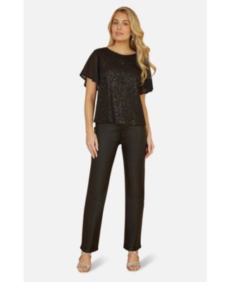 Women's Sheer Short Sleeve Sequin Top
