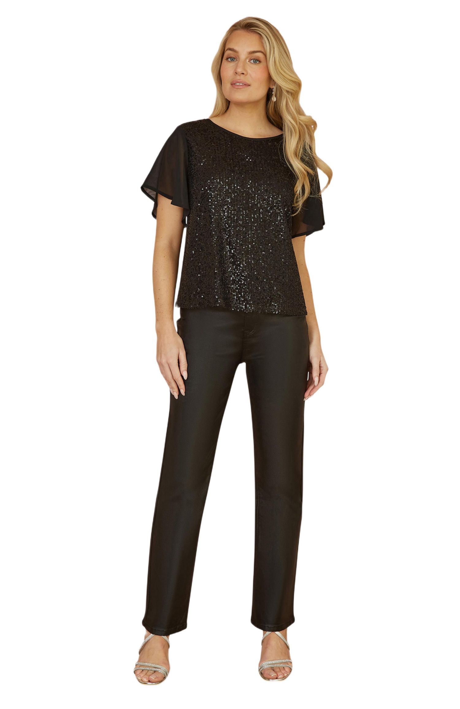 Women's Sheer Sleeve Sequin Top