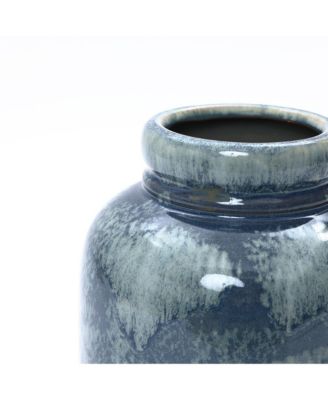 13.8" Terracotta Blue Mottled Round Vase, Ceramic Jar for Dried Flowers & Home Decor