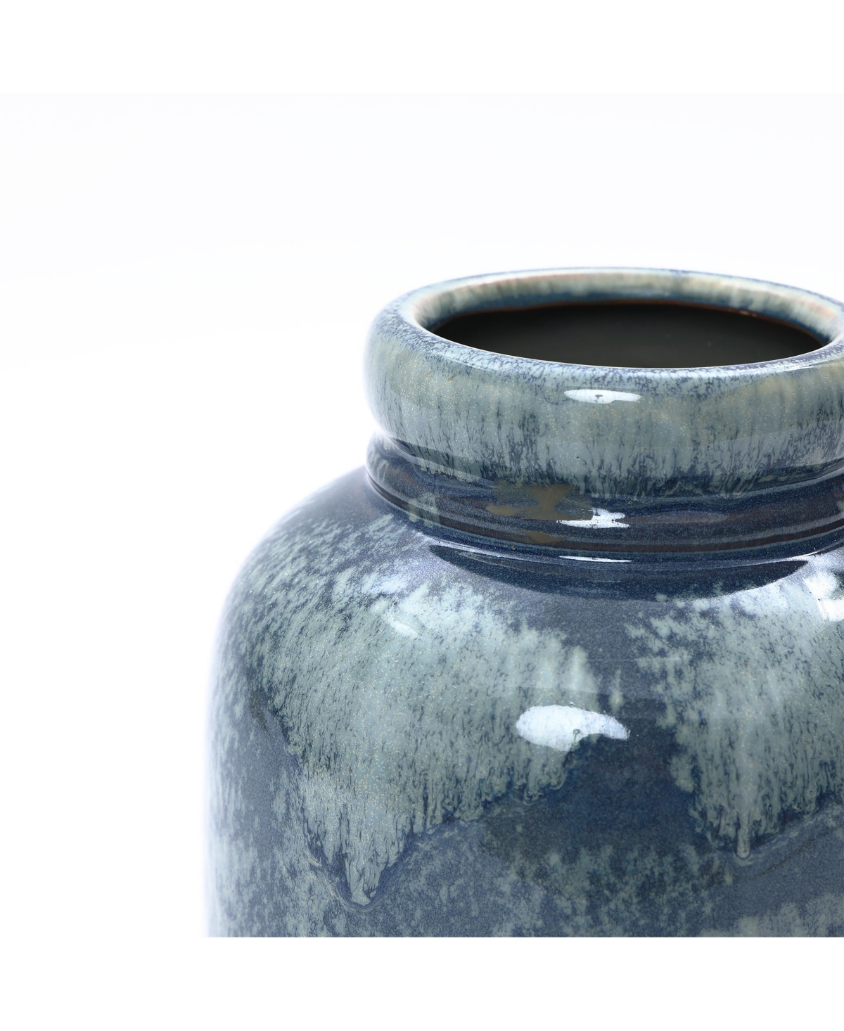 LuxenHome 13.8" Terracotta Blue Mottled Round Vase, Ceramic Jar for Dried Flowers & Home Decor