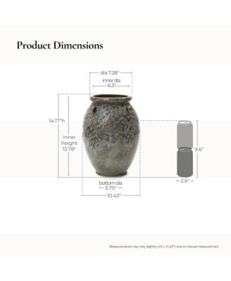 Antiqued Terracotta Jar Vase, Rustic 14.17-Inch Green & Brown Flower Holder