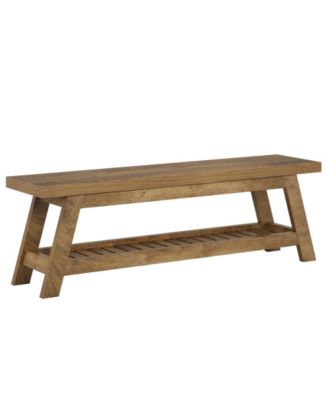 55" Wood Entryway Bench with Shoe Storage, Large 2-Tier Narrow Hallway Foyer Seating Bench