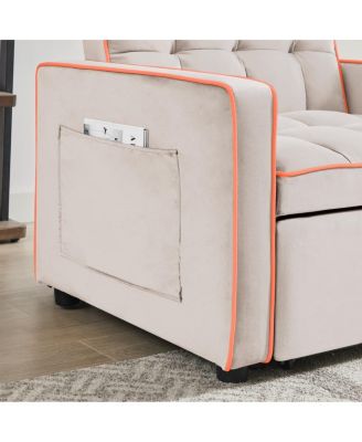 3-in-1 Convertible Velvet Chair Bed, Single Sleeper Sofa with Adjustable Backrest, Pull Out Bed & Side Pocket for Small Spaces