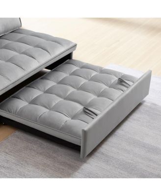 Modern Velvet Pull-Out Loveseat Sleeper, Tufted Convertible Sofa Bed with Removable Back Cushions for Small Apartments