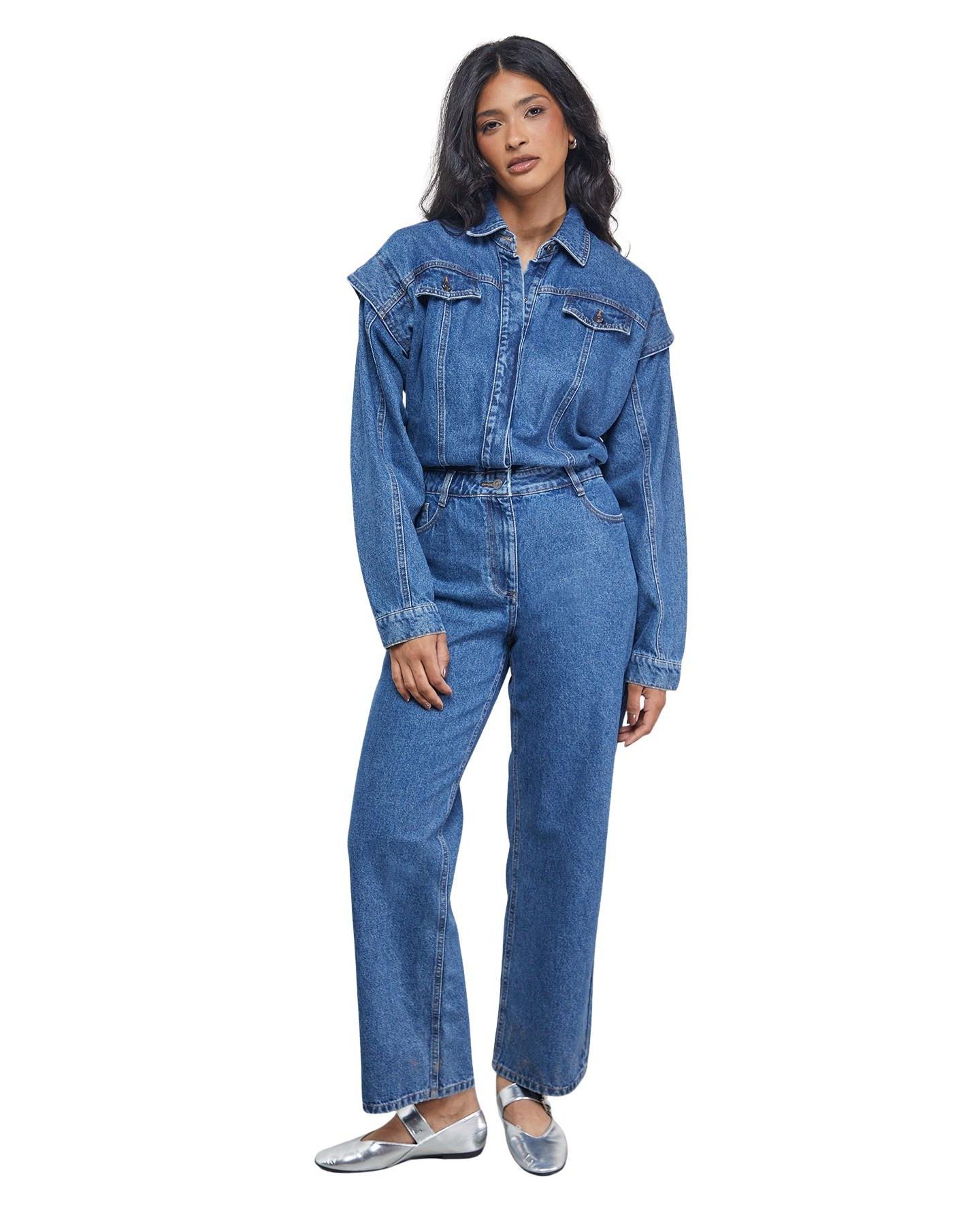 Женский комбинезон Warehouse Tony Denim Jumpsuit, цвет: Синий — фото 1