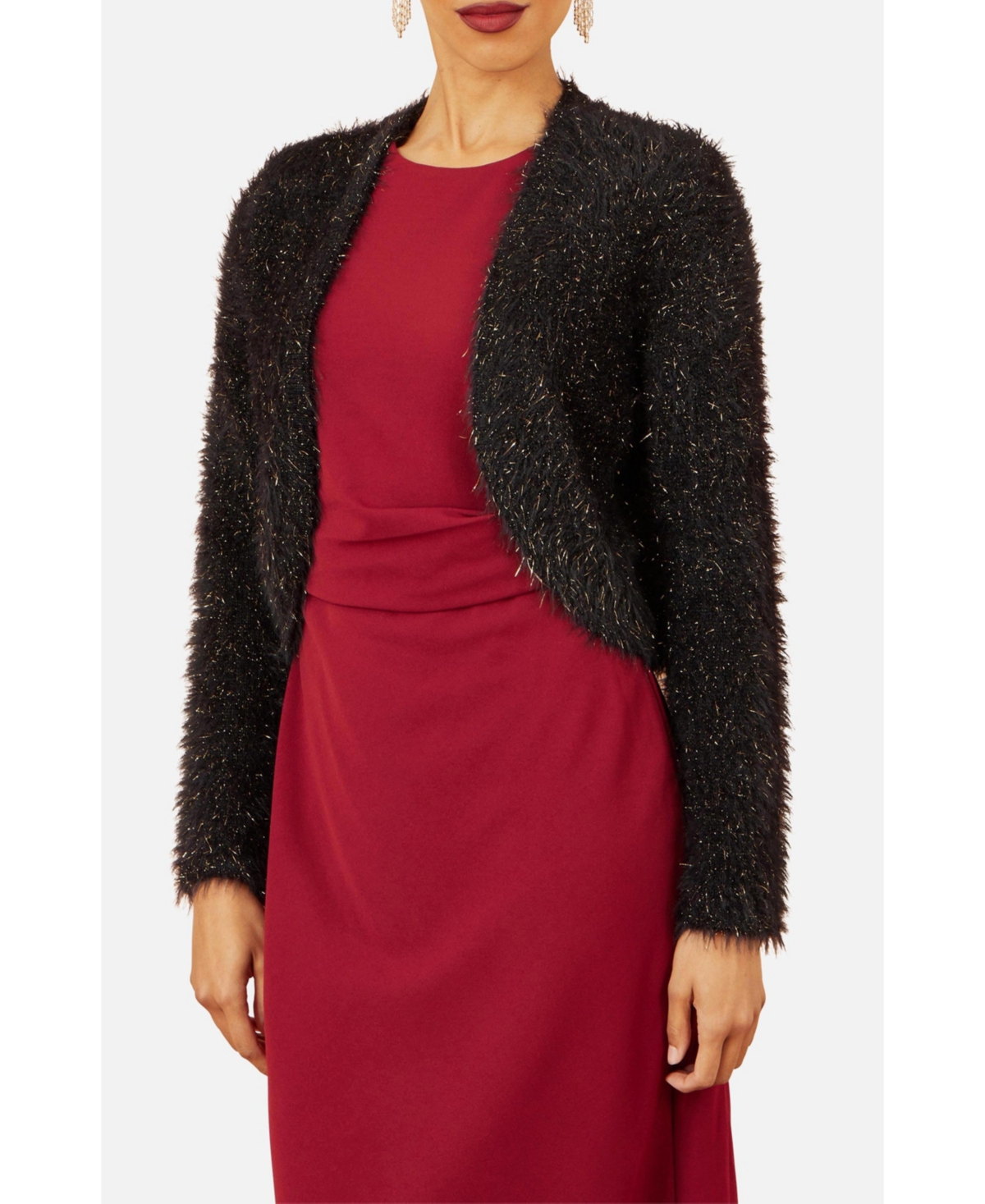 Yumi Women's Metallic Fluffy Eyelash Bolero