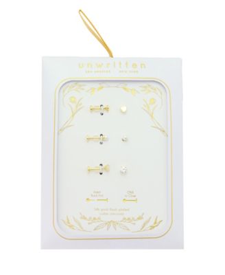 Trio Cubic Zirconia, Mother of Pearl and Heart Flat Back Earrings Set