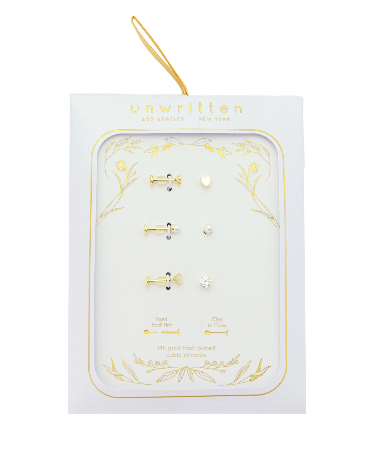 Unwritten Trio Cubic Zirconia, Mother Of Pearl And Heart Flat Back Earrings Set In Gold